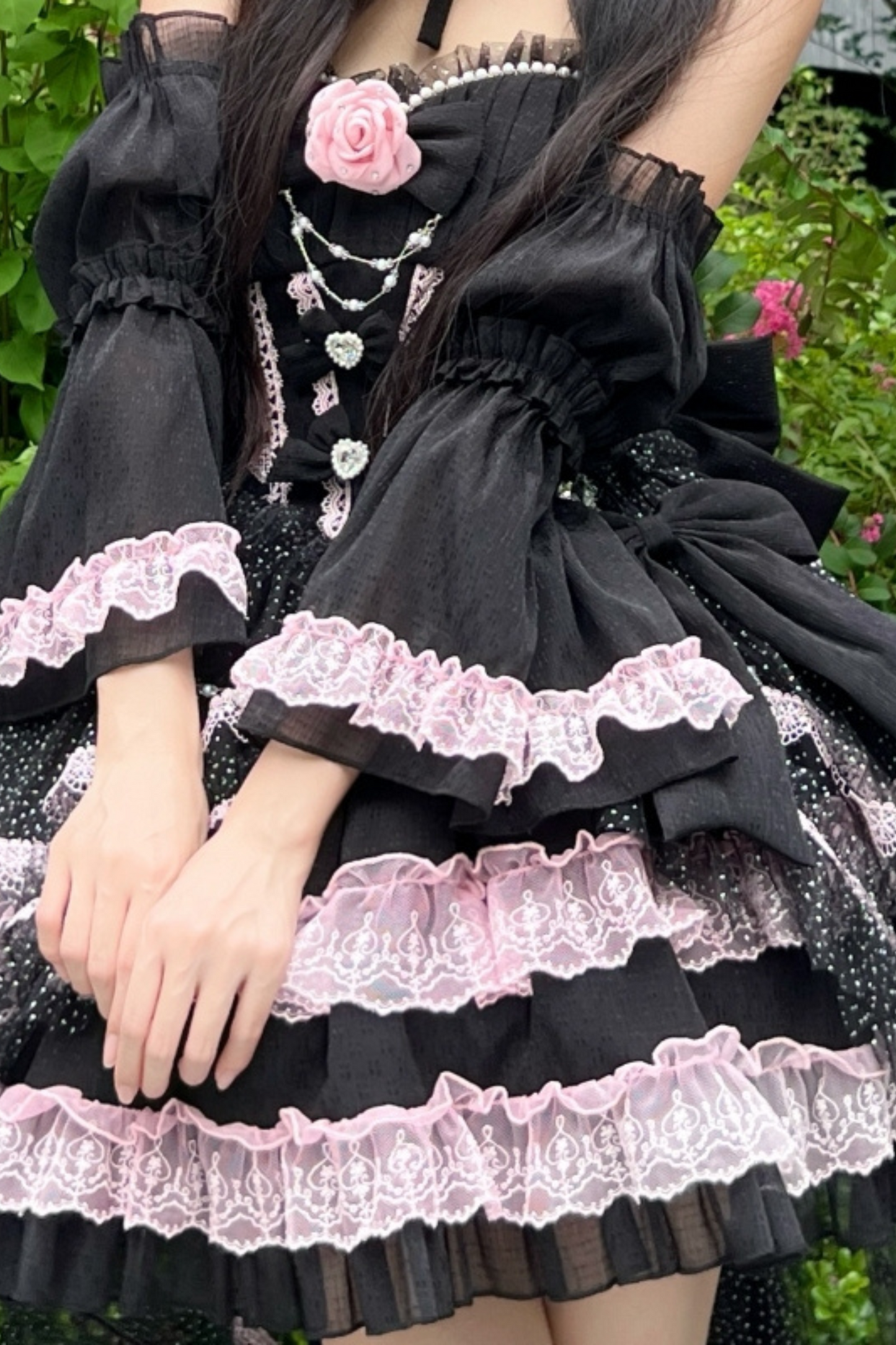 Flower Tube Top Lolita Dress + Sleeve + Head Accessories