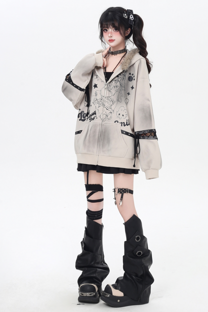 American Fur Hooded Loose Punk Hoodie