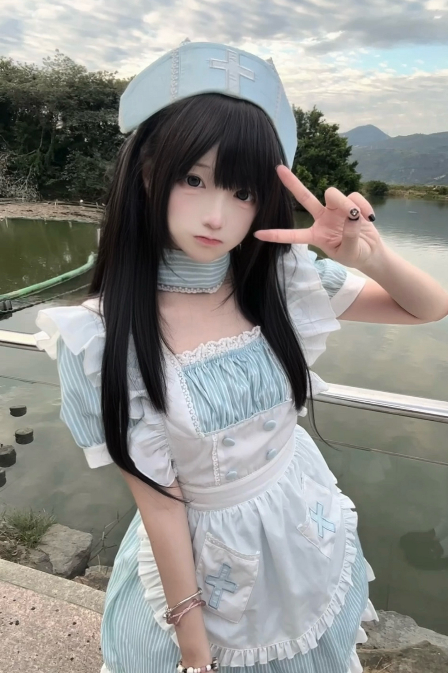 Angel Aqua Maid Apron Dress + Nurse Hat