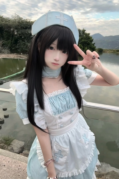 Angel Aqua Maid Apron Dress + Nurse Hat