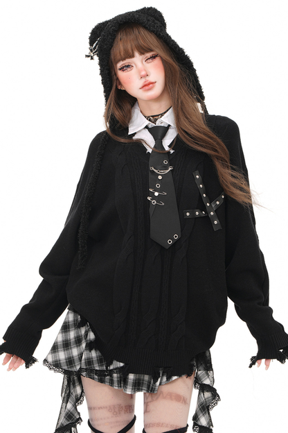 ダークカレッジルーズニット