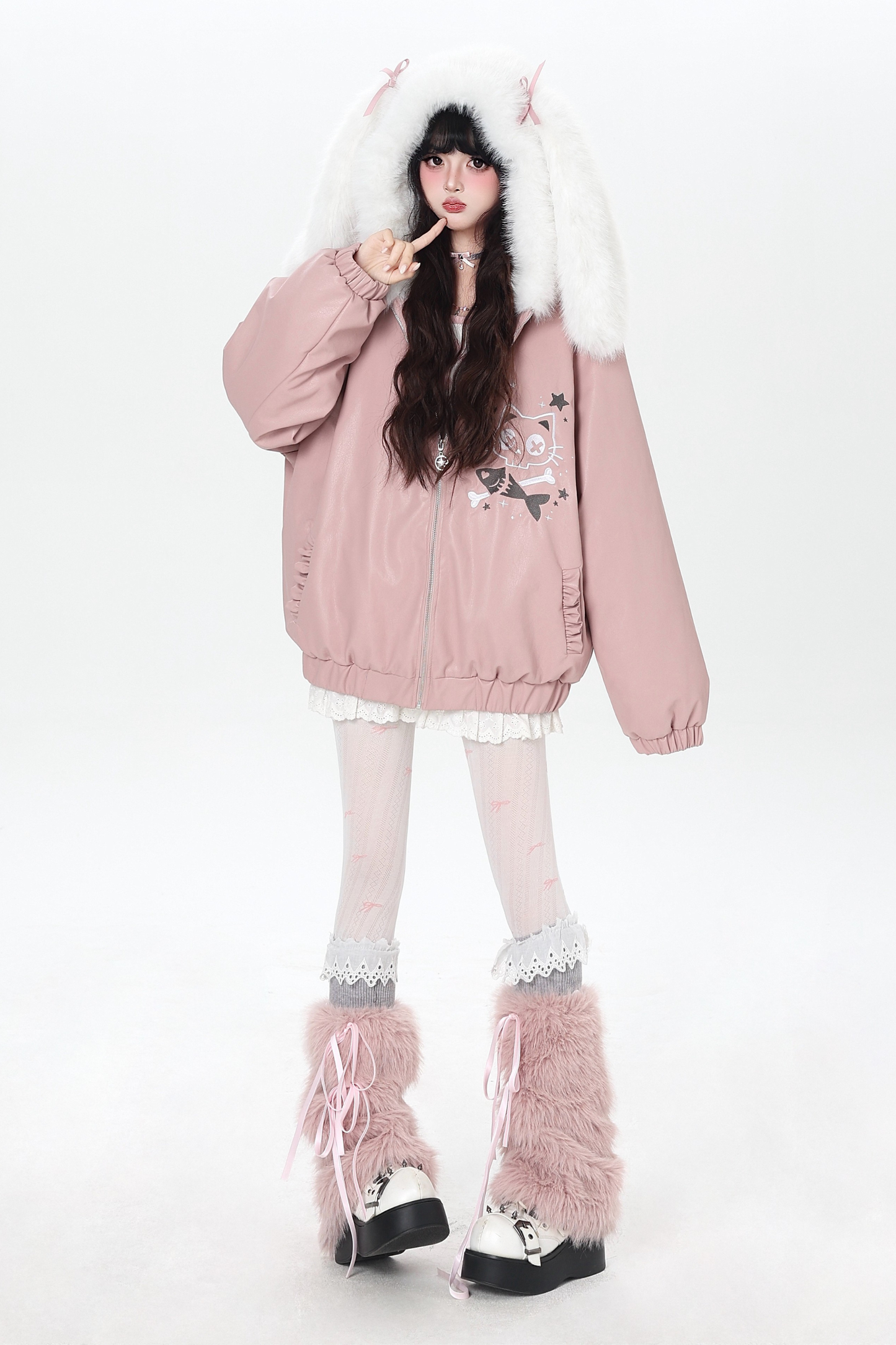 Rabbit Fur Hooded Leather Jacket