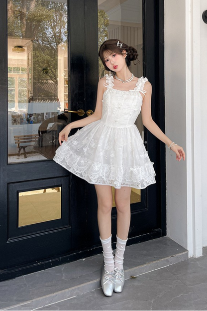 Sweet Style Pure White Girl Puffy Dress