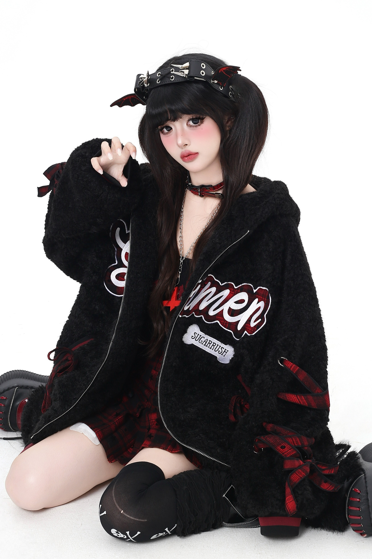 Logo lace-up arm lambswool jacket