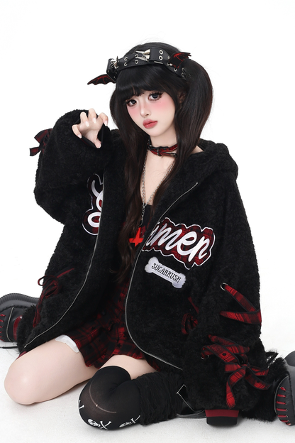 Logo lace-up arm lambswool jacket