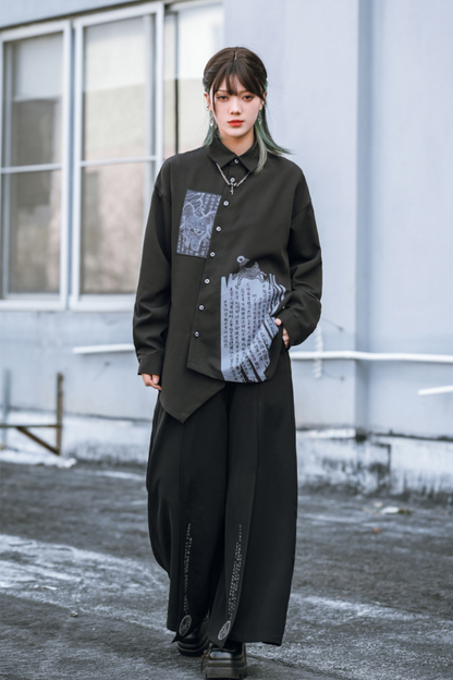 Spliced wide-leg pants