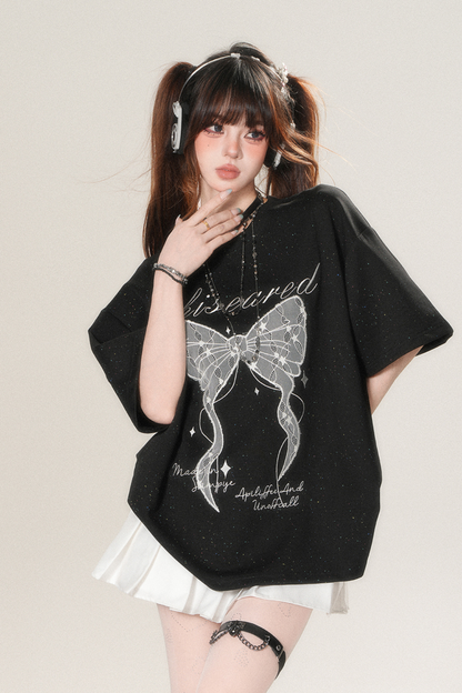 レースリボンルーズ地雷トップス