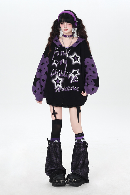 Star Gothic Bicolor Hooded Knit Cardigan