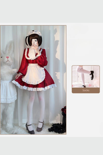 Vintage Red Maid Cosplay Dress