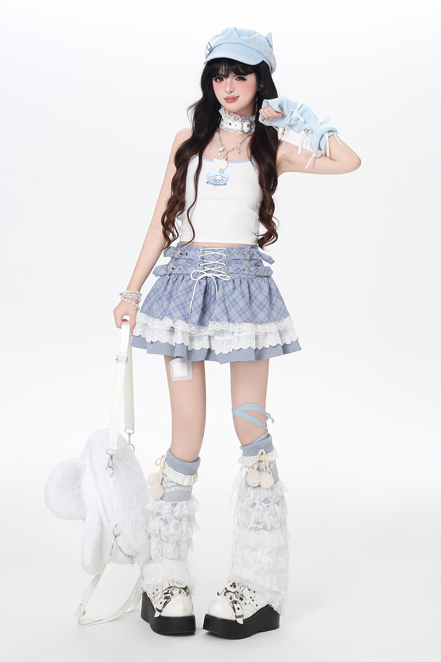 Plaid Lace-Up Tiered Skirt