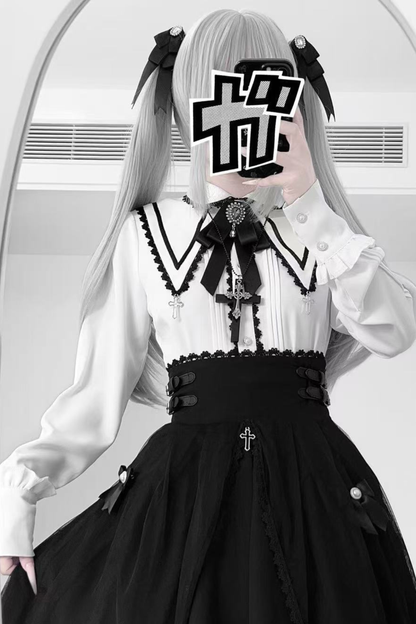 ダークフレンチレースシャツ+スカート