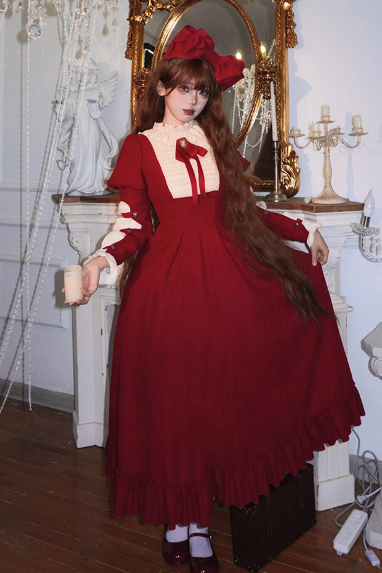 レースラッフルロリータドレス+リボン