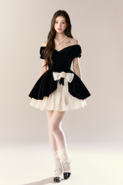 ベルベットフレンチブラックドレス