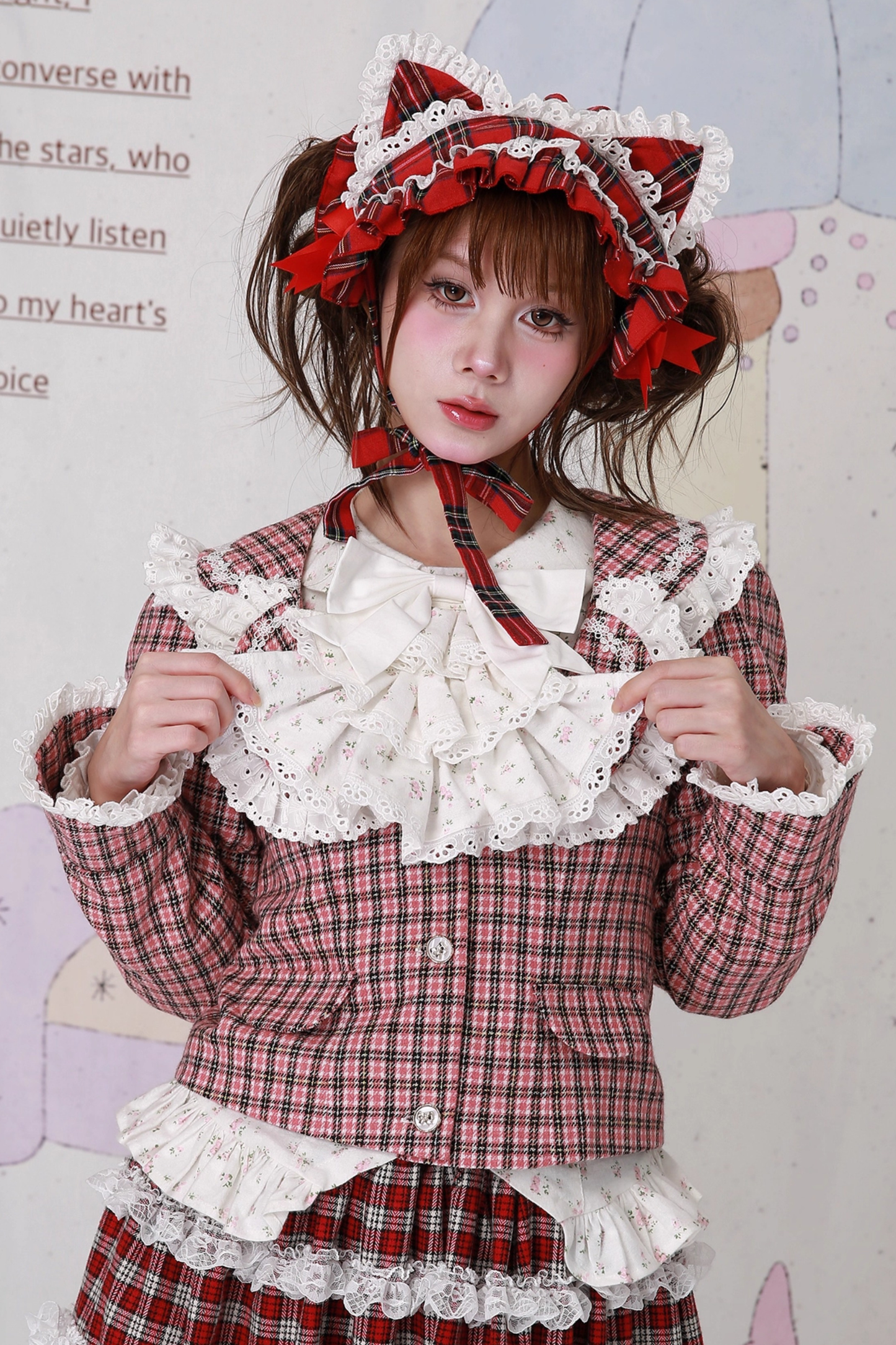 チェックレースレトロクラップカラージャケット