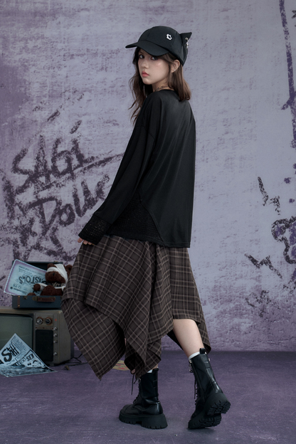 ダークパッチワークストリートスタイルトップス