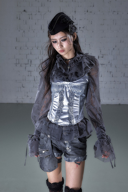 레트로 레이스 새틴 바스티에르 캐미솔