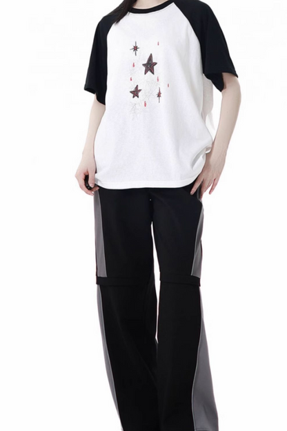 モードカジュアルレイヤードベスト+Tシャツ+ワイドパンツ+ワンピース