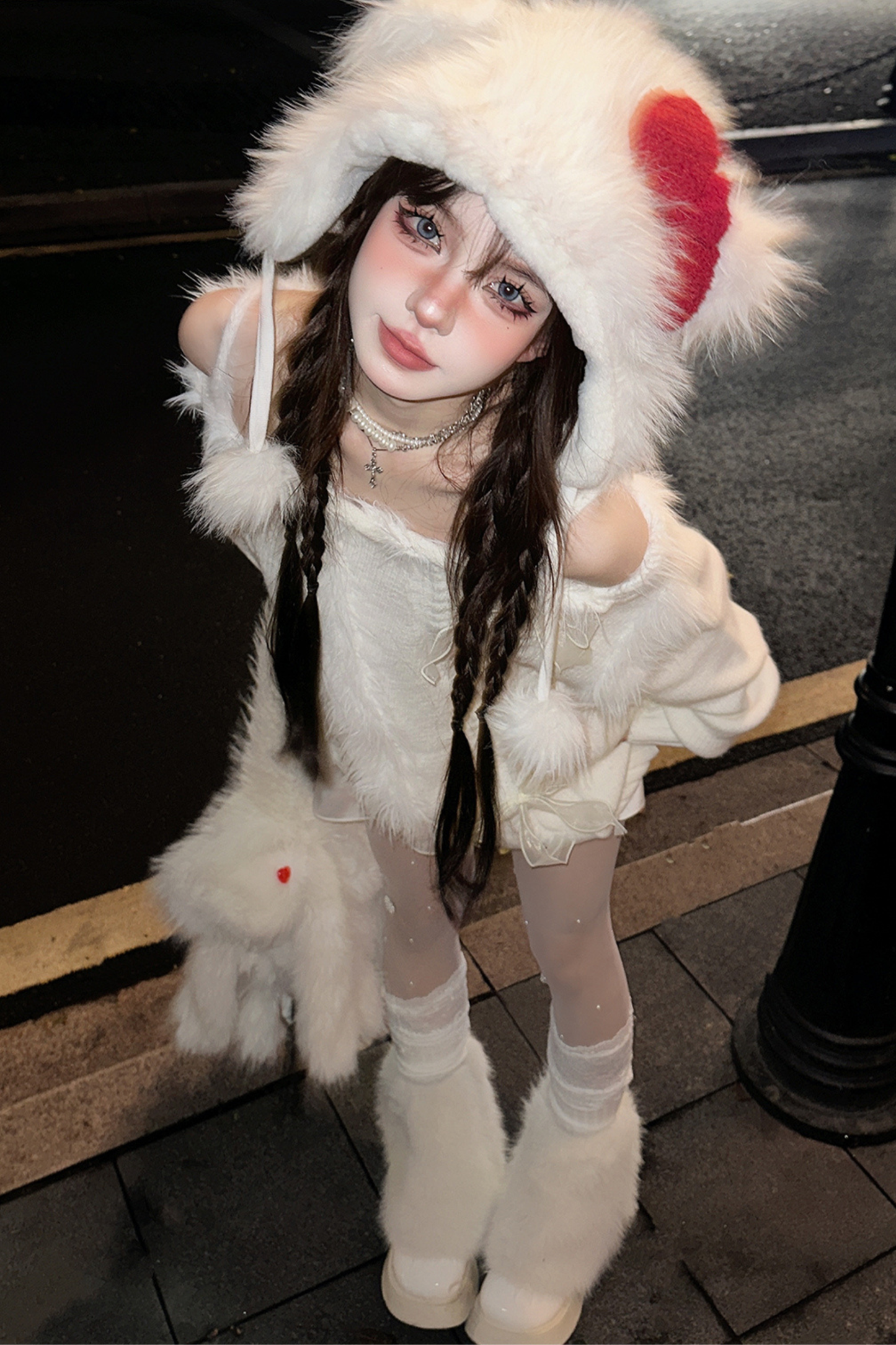 スノーベルベットオフショルダーニット