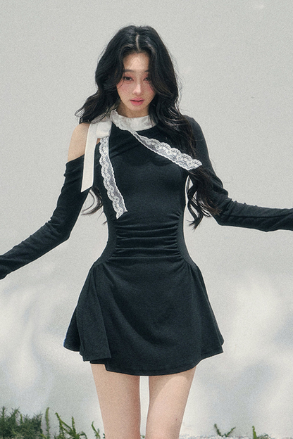 フレンチレースオフショルダードレス