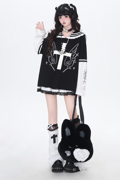 Cross Design Ruffled Sailor Top