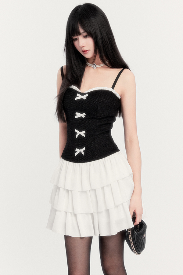 Ribbon Tweed Waistcoat Dress Set