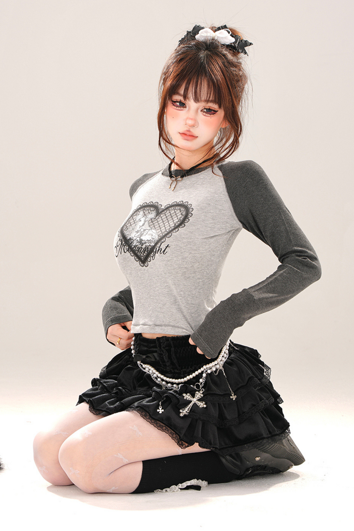 Lace Heart Design Short Bicolor Top