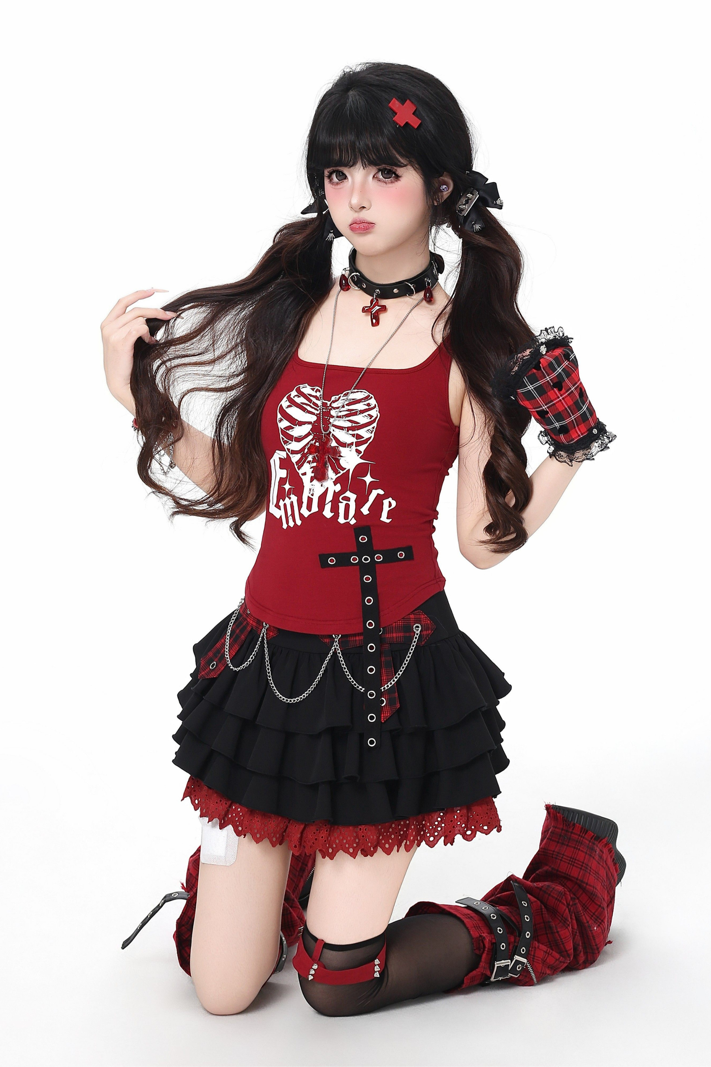 Plaid Chain Tiered Skirt