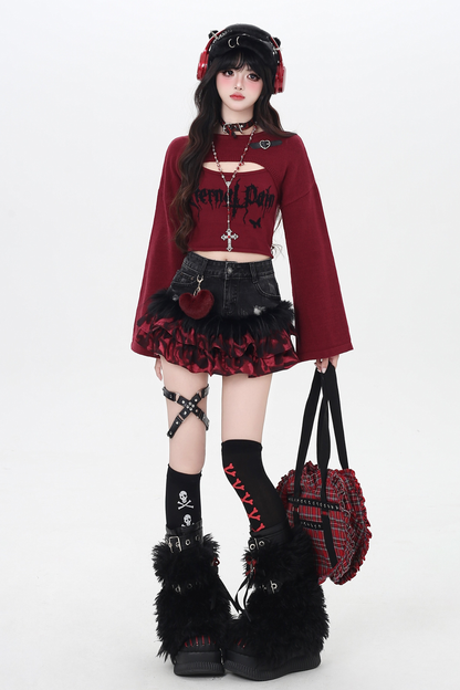 ダークショートトップス+インナーキャミソール