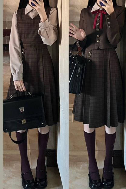 Retro College Jacket + Shirt + Skirt + Badge + Tie