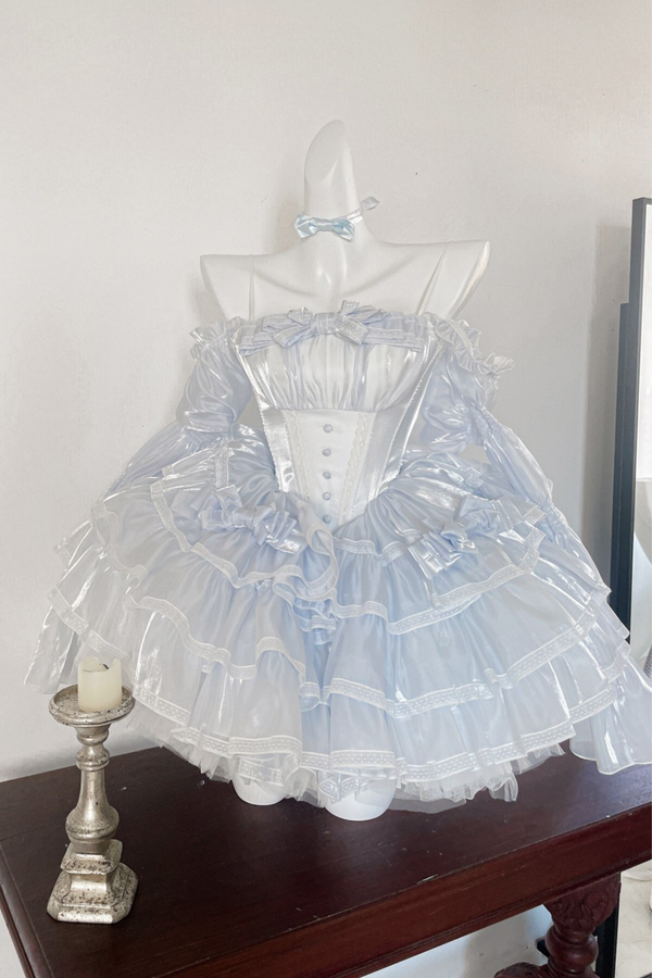 Snow Blue Sparkling Bustier Dress Full Set