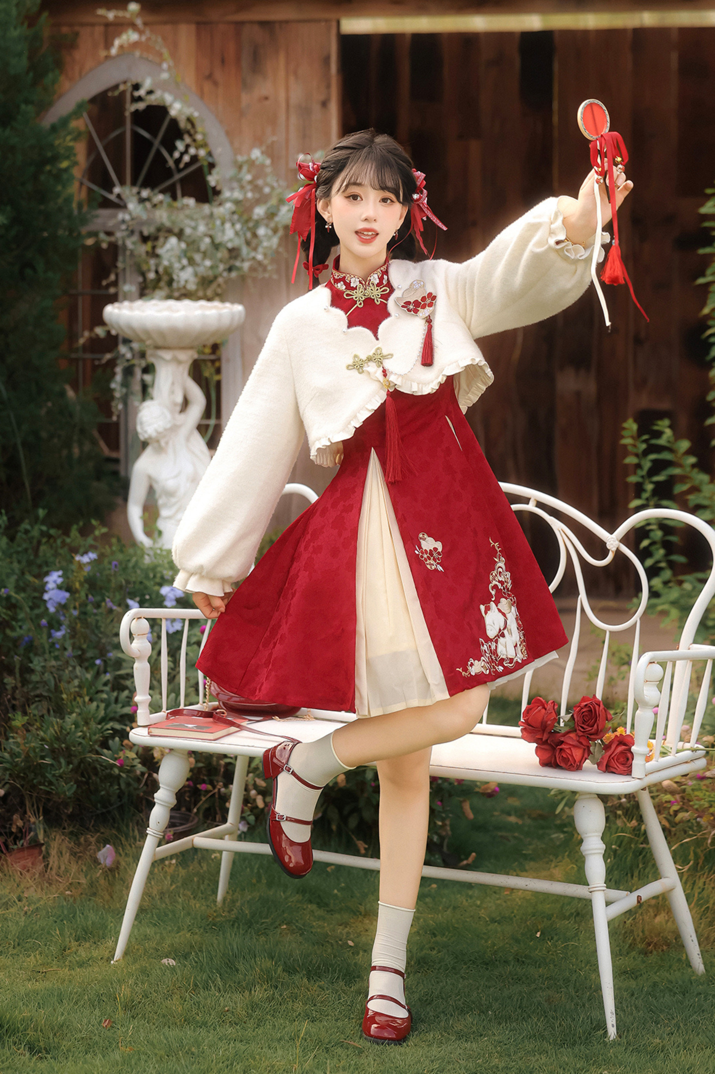 Chinese fur outerwear + retro dress