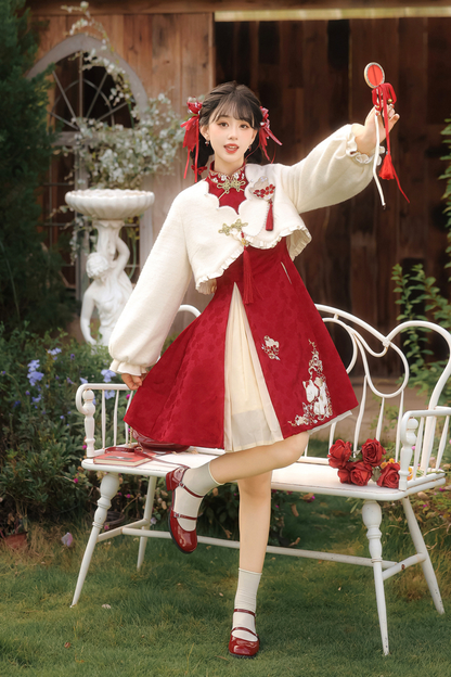 Chinese fur outerwear + retro dress