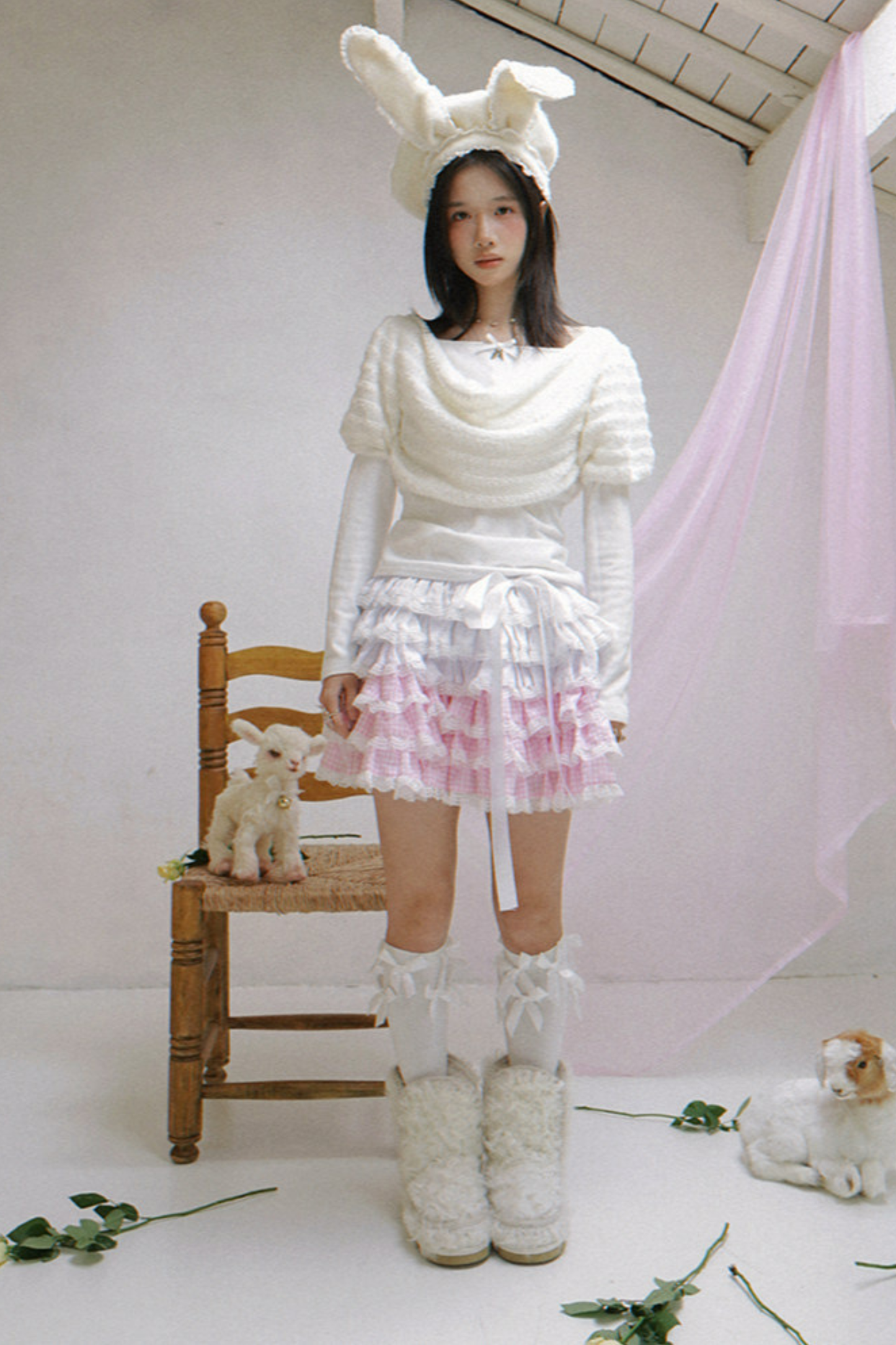 ピンクグラデーションレーススカート