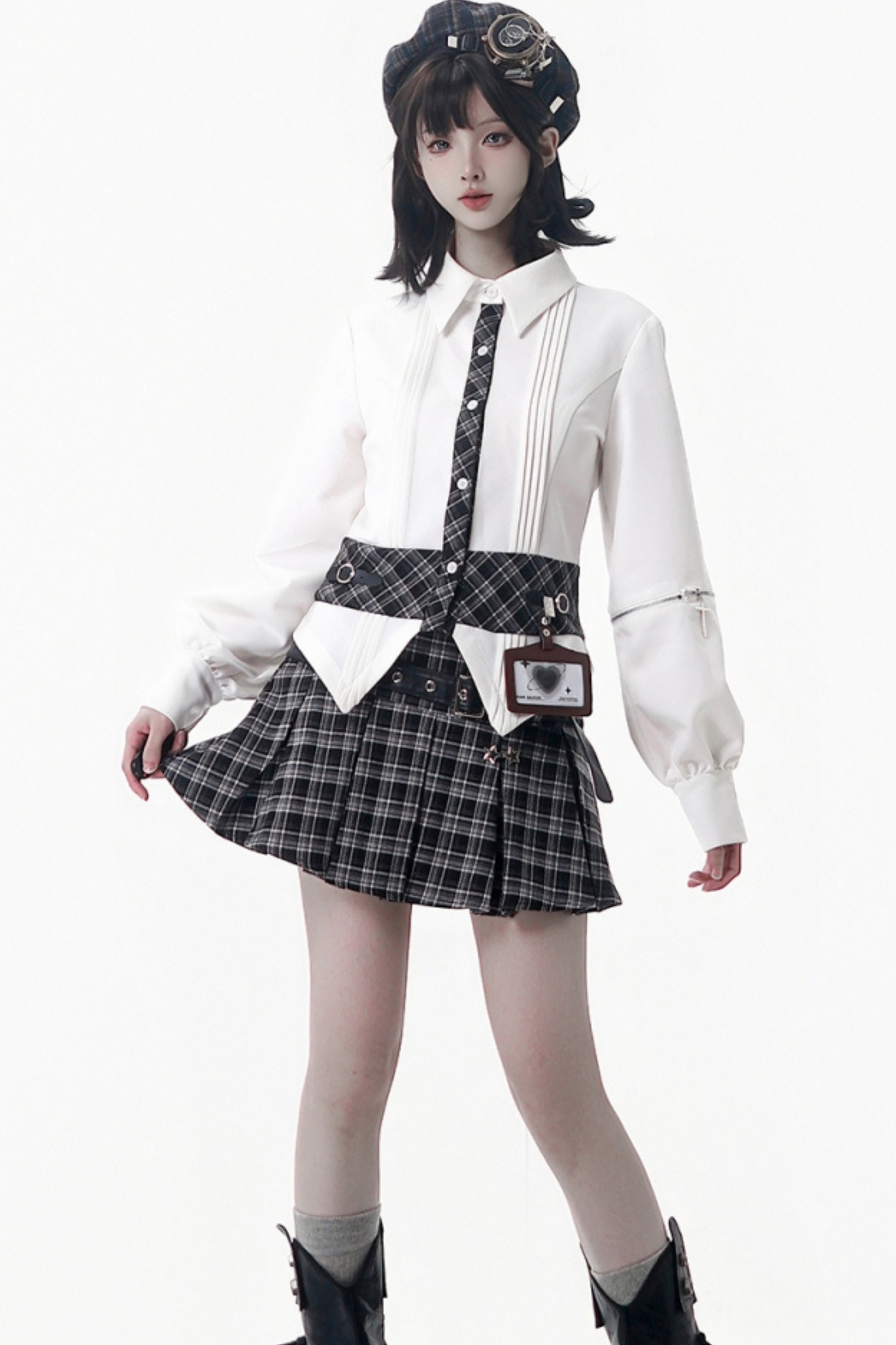 チェッカーアカデミーコート+シャツ+スカート
