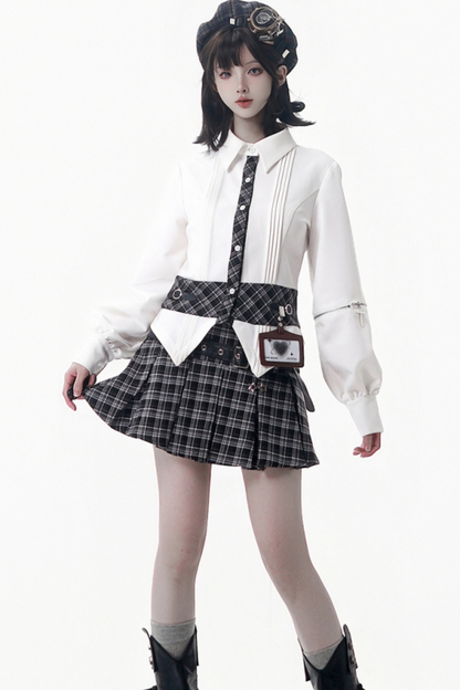 チェッカーアカデミーコート+シャツ+スカート