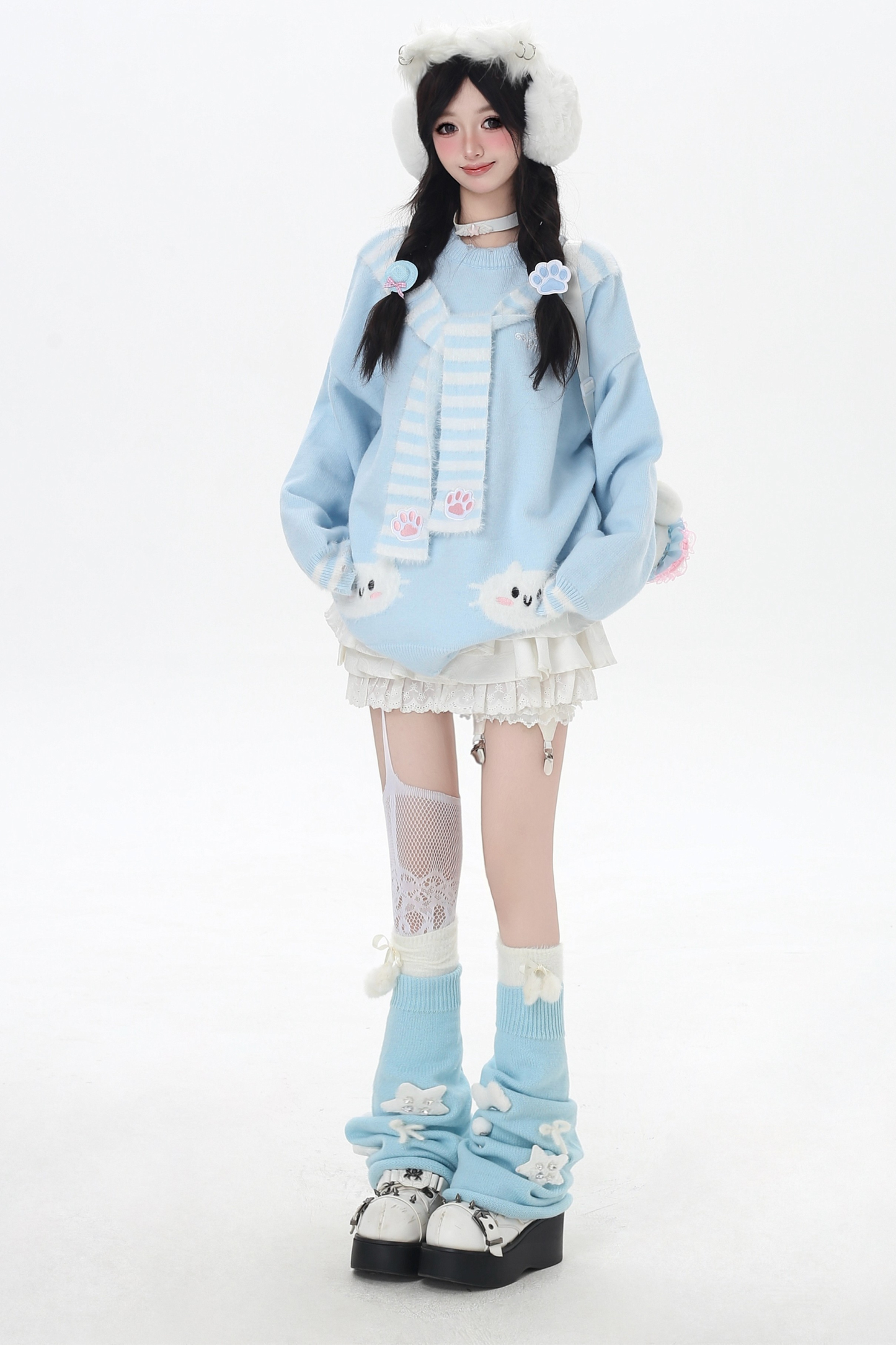 フェイクマフラーキャットルーズニット