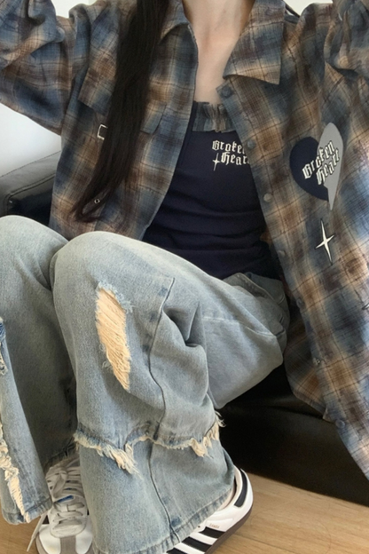 Check Loose Shirt + Tank Top