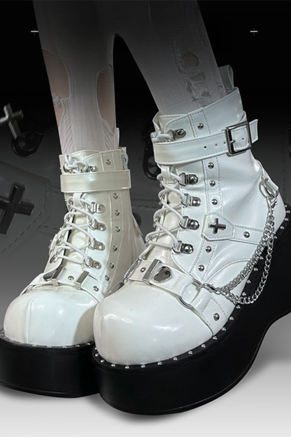 ダークパンクバックルプラットブーツ