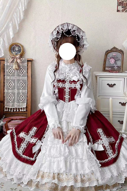 ゴシックドールレースジャンパースカート+ボンネット+ショール