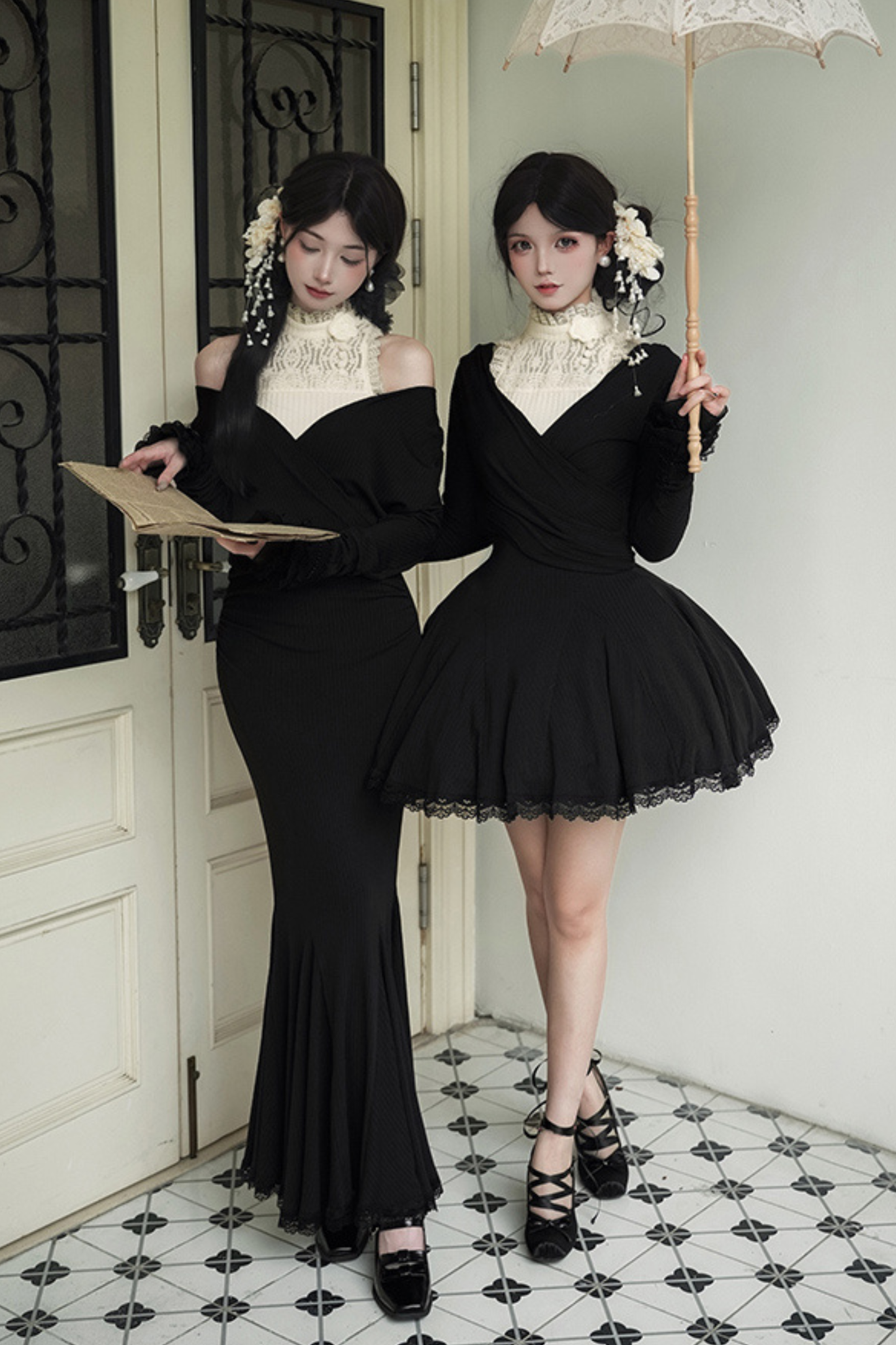 ローVネックニットストレッチスリムワンピース