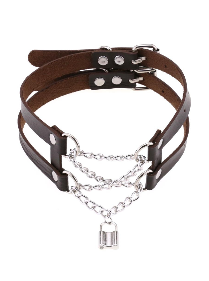 Rock pendant leather collar punk metal chain choker