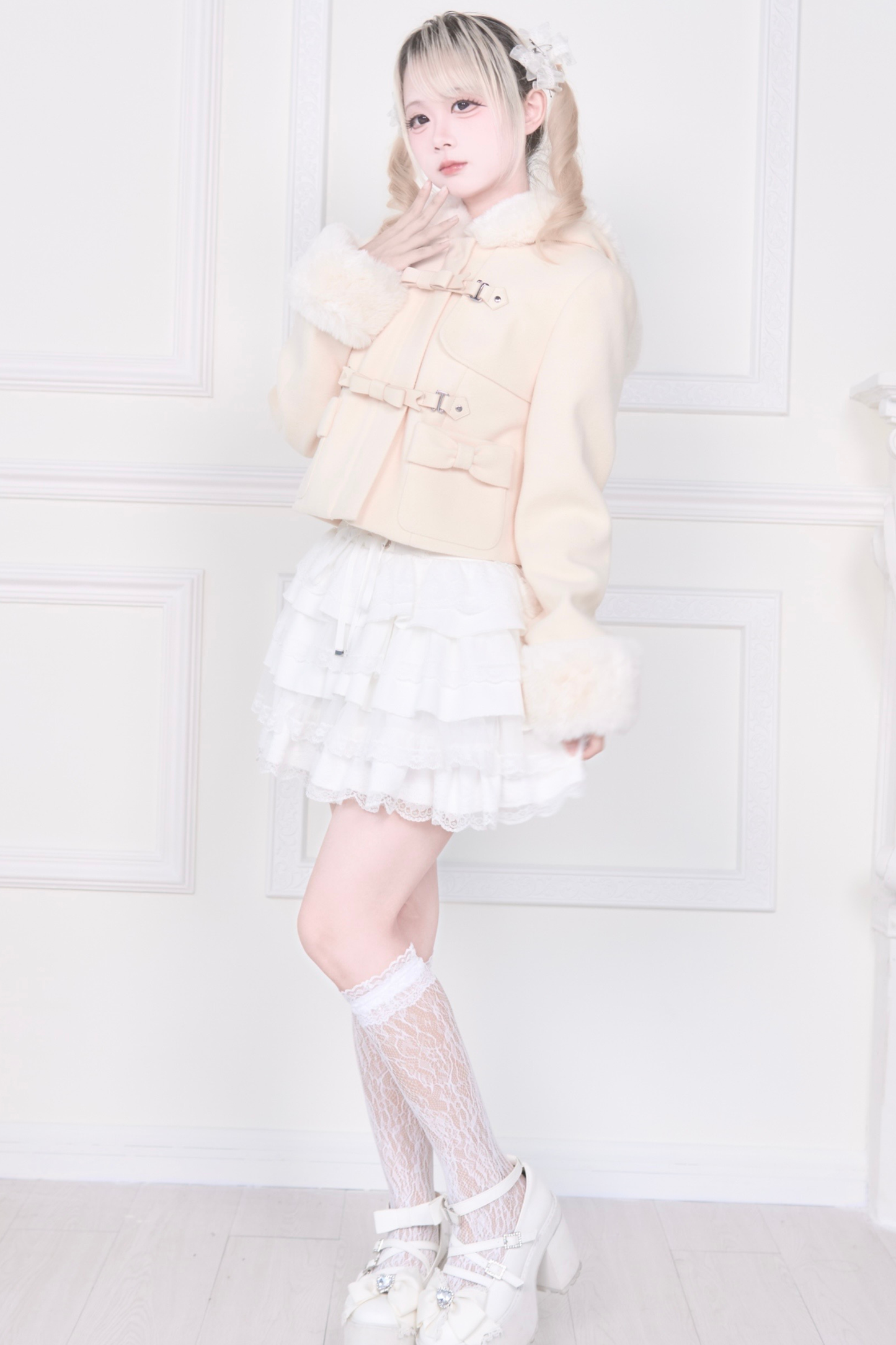 Ribbon Buckle Fur Short Coat