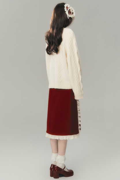 ストロベリークリームカーディガン+スカート+ハイネックトップス+ヘアピン