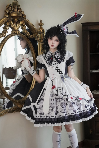 【数量限定】アリスティーパーティーアシメエプロンドレス＋うさ耳ハットドレスフルセット