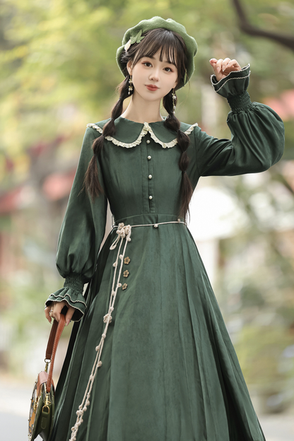 Dark green retro dress + vest