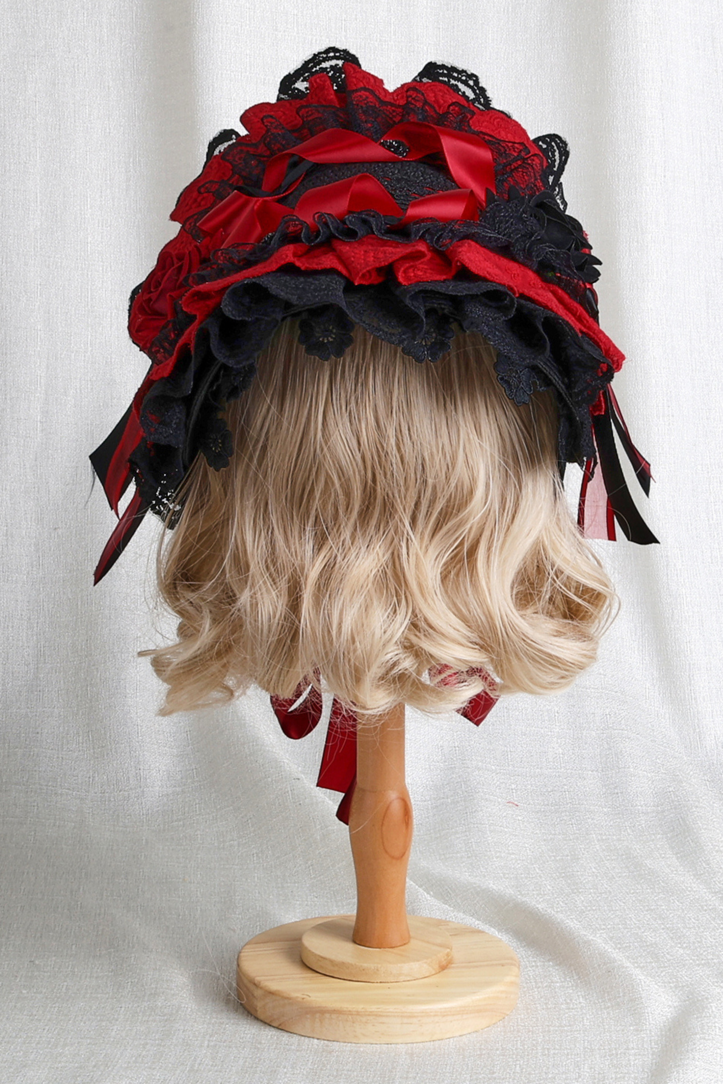 Dark Frilled Lolita Hairband + Flat Hat + Hat Clip + Ribbon Clip + Sleeve