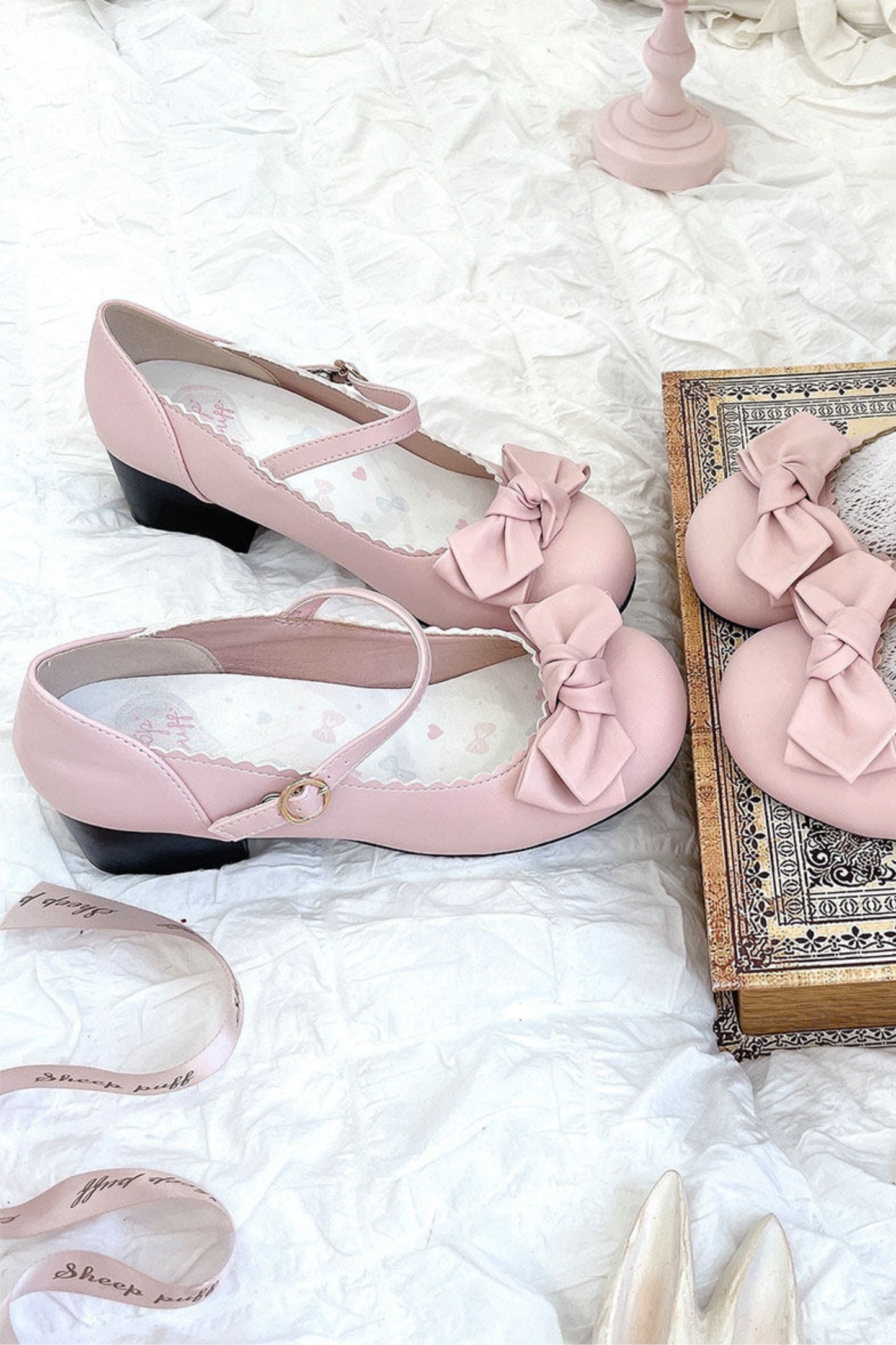 Cherry Blossom Sheepskin Bow Shoes