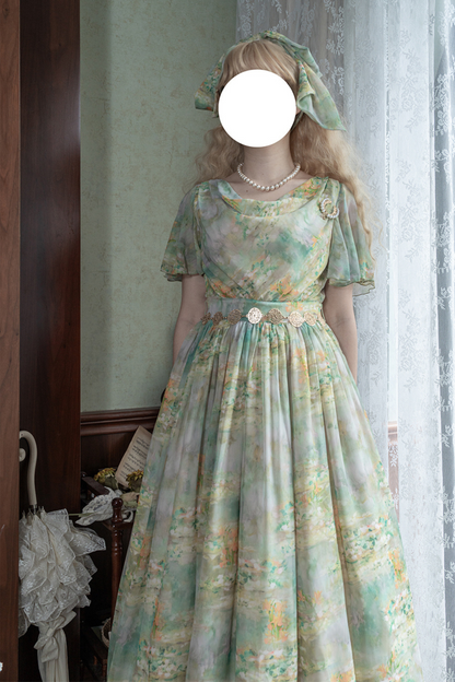 マーブルリゾートシフォンプリントドレス