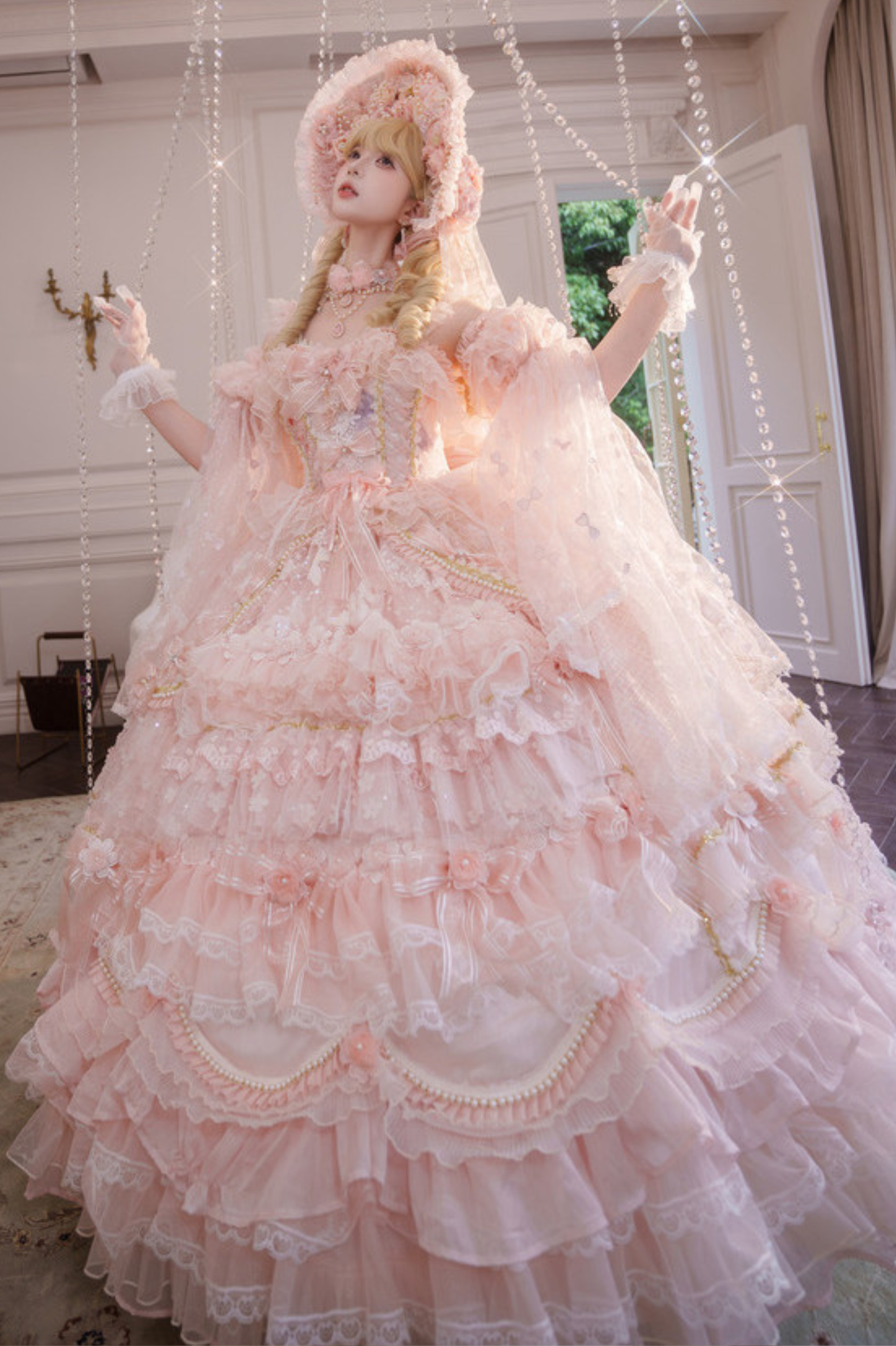 スイートフラワーゴージャスティーパーティーロリータアクセサリーハット+ベール+ネックレス+グローブ+セプター