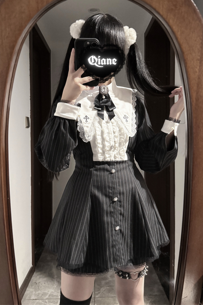 Cross Ruffle Collar Peplum Top + Shorts